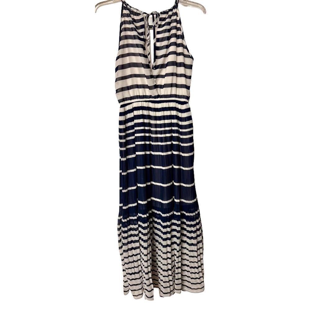 Maison Jules Maxi Dress, Size Small White & Navy Blue Striped NWOT - Picture 2 of 3